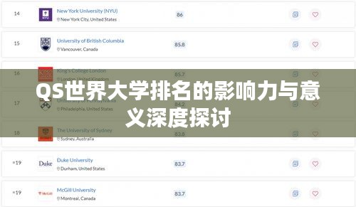 QS世界大学排名的影响力与意义深度探讨