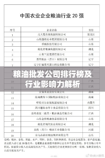 粮油批发公司排行榜及行业影响力解析