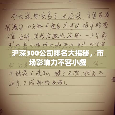 沪深300公司排名大揭秘，市场影响力不容小觑